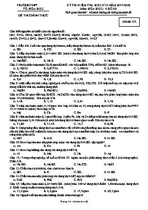 Đề thi kiểm tra học kỳ II môn Hóa học Lớp 10 - Mã đề 132 - Năm học 2017-2018